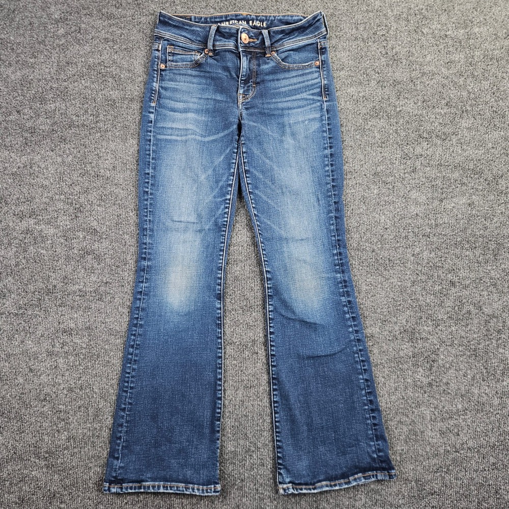 American Eagle Kick Boot Jeans Women's 4 SHORT Denim Dark Wash Stretch Mid Rise